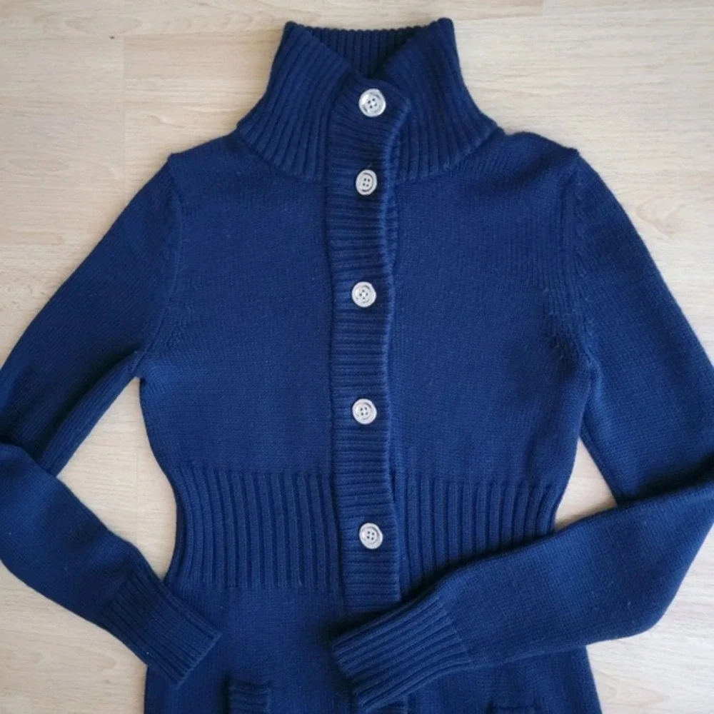 Banana Republic Womens Navy‎ Blue 100% Merino Wool Longline Cardigan Sweater XS